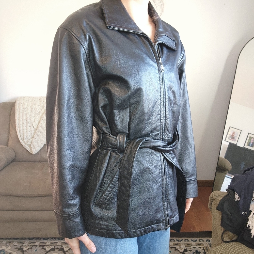 Vintage Leather Limited Genuine Leather Belted Jacket Size Medium